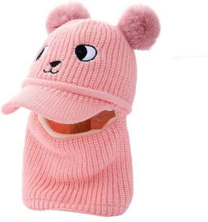 Vobozeany Baby Schlupfmütze Kinder Mädchen Jungen Wintermütze Warm Niedlich mit Bommel Fleece Liner Schalmütze Strickmütze Beanies Mütze und Schal Set 1-6 Jahren
