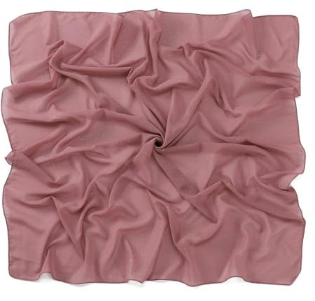 Generic Quadratischer Chiffon-Schal, einfarbiges heißes Silber, mit Silber umwickelter Schal, Gaze-Schal, kleiner quadratischer Schal-2# Altrosa-90 cm