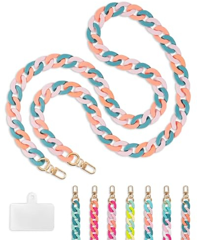 Franzy Munich Handykette Universal Handykette Perlen Handyband zum Umhängen - für alle Smartphones - 120cm lang mit goldenen Karabinern & verstärktem Patch – einzigartige, stylishe Farben