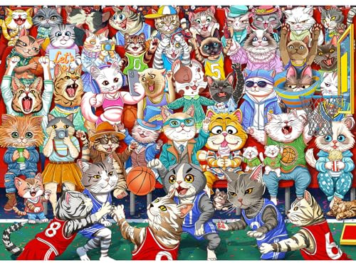 Jigsaw Puzzles for Adults 1000, Puzzles for Adults, Challenging Puzzles, Puzzle Game for The Whole for Women, Gifts for Men, Theme:Cat Basketball Game