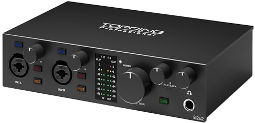 TOPPING E2X2 USB Audio Interface - High-Performance Mixer & Recording Interface for PC, Mac, iPhone & Android - Ultra-Linear Preamp, 48V Phantom Power, Low Noise, Real-Time Monitoring (Black)