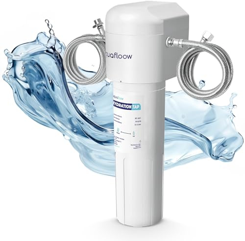 Aquafloow Système de filtration d'eau sous évier, filtre à eau à charbon actif, connexion directe au robinet de cuisine, capacité de réduction de chlore élevée de 30 000 litres ou ou 6-12 mois
