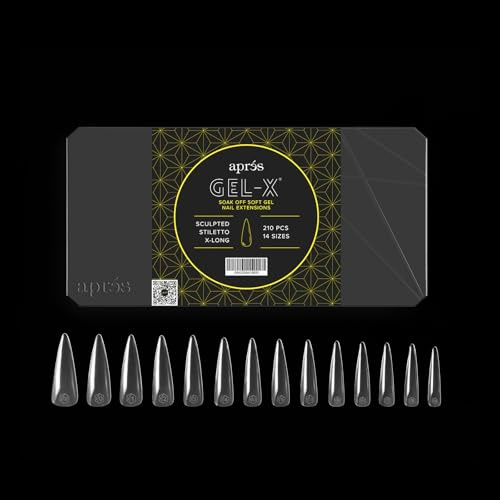 Après Gel-X® Pointes d'ongle Stiletto, 280 Gel-X, pointes souples, 14 tailles 00-9, demi-tailles incluses (Stilettos façonnés, extra longs, 280 pièces)