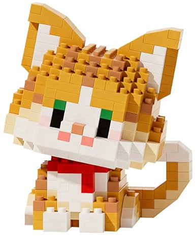 NOOLY Tierische Mikro Bausteine Set Mini Katze Bausatz für Erwachsene und Kinder WKLJM-09 (2 in 1 Orangefarbene Katze, 439 PCS)