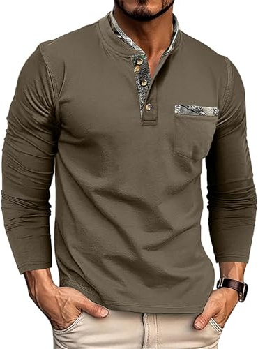 Ryehack Henley Langarmshirt Herren Langarm T Shirt Poloshirt mit Knopfleiste und Brusttasche Arbeit/Sport S-2XL