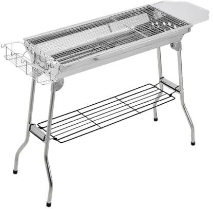 Barbecue Portable Multifonctionnel pour l'extérieur, Barbecue Portable en Acier Inoxydable, Barbecue au Charbon de Bois pour l'extérieur, Barbecue Domestique, Barbecue Pliable argenté, Barbe