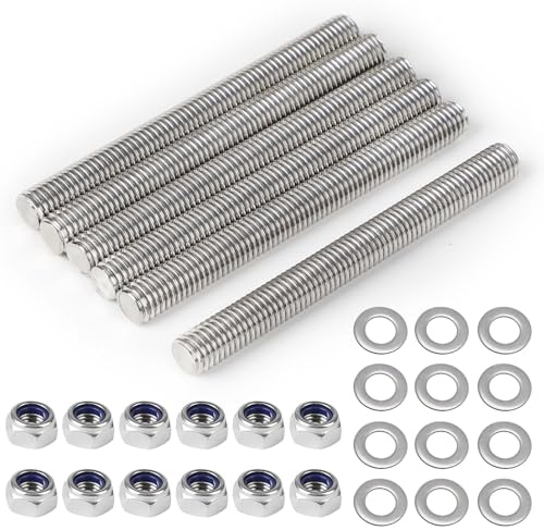 MIGUBIGU 6 Stück Gewindestange Edelstahl M10 x 100 mm,Vollgewindestange M10 | mit 12 Sechskantmutter und Unterlegscheiben, DIN 975, Gewindestab für Montage von Möbeln und Industrielle Fertigung