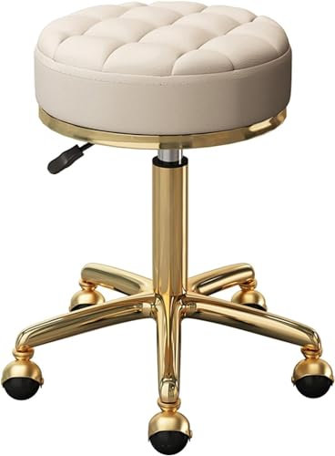 Generisch Weißer runder Rollhocker, PU-Leder gepolsterter drehbarer Barhocker, Beauty-Make-up-Salon, Spa-Tattoo-Massage-Rollhocker, anhebbar