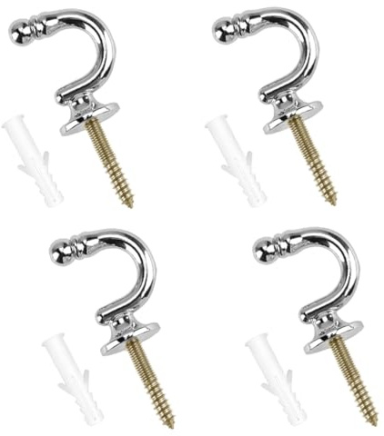 klahh 4Pcs Silver U Shaped Curtain Tieback Hooks Ball End Metal Curtain Tie Back Hooks with Screws for Curtains Keys Clothes Coat Hanger Hook