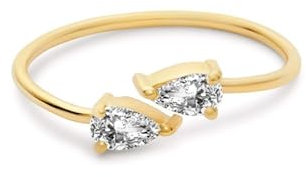 Tolldek Echt Goldschmuck Trauringe Gold Au585 14 Karat, Offen Verstellbar Zart Klassiker Eheringe 14K Gold Partnerringe mit Moissanit Tropfenschliff Echt Goldschmuck, Gr.48 (15.3)