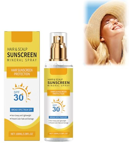 Hair & Scalp Sunscreen, SPF30 Hair & Scalp Sun Protection Spray, Hair Sun Protection Spray, Non-Greasy UV Protection, Prevent Hair Color Fade/Dryness, Suitable for Hiking/Beach/Running (1)