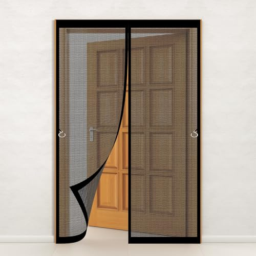 Magnetic Door Screen 84 x 206 cm Fly Nets for Doors Keep Fresh Air in Hands Free Automatically Closes Fly Nets for Living Room, Bedroom, Black