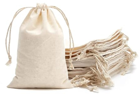 Intckwan 24 Bolsitas de Algodón 10x15cm con Cordón, Bolsas Vacías para Rellenar, Bolsitas para Calendario de Adviento, Lavanda, Pintura DIY, Embalaje de Regalo & Detalles de Boda