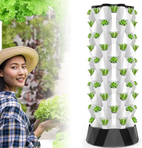 Hydroponic Tower Growing Kit, Self-Watering System for Indoor Vertical Gardening, Includes Water Pump and Net Pots for Efficient Plant Growth