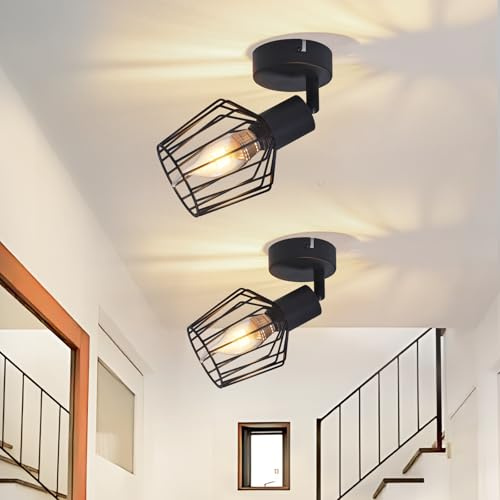 Lichtmaler Deckenstrahler Schwarz 1 Flamming Deckenspots 2 Stück | Deckenleuchte E14 Vintage Wandleuchte Drehbar 350° Wandstrahler für Flur Badezimmer Küche(ohne Leuchtmittel)