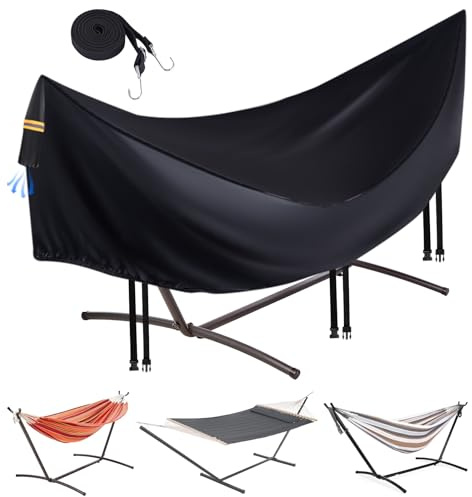 Hammock Covers for Outdoor Waterproof, Durable 420D Hammock Cover for 12 ft Hammock Stand, Windproof 3 Buckles & 1 Elastic Cord, Airy Vent,Reflective handle,All Weather Protection Hammock Rain Cover