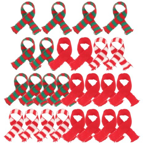 Besportble 60 StüCk Mini Strickschals Weihnachten Rot Weiß GrüN Schal Puppendekoration Festliche Weihnachtsdeko Zarte Mini-Weihnachtsschals