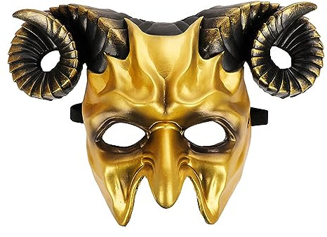 Greabuy Halloween djävul skräck halvt ansikte skrämmande oxhorn cosplay kostym maskerad storlek med horn