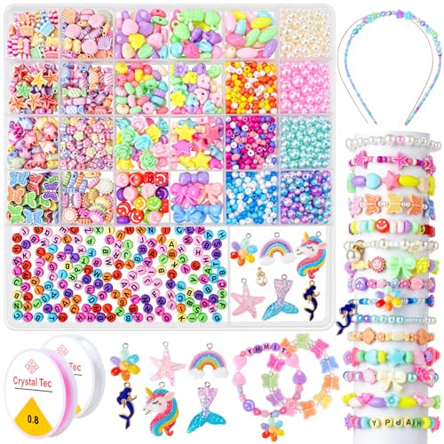 snookids Pärlor för armband, gör-det-själv-armband, barn, pysselset barn från 6 år, presenter till flickor 5 6 7 8 9 10 år, julklappar