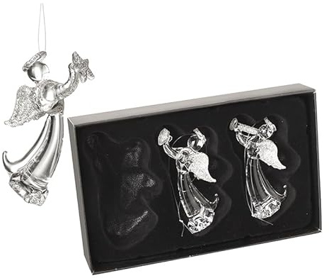 Heaven Sends Hanging Glass Angels with Glitter Wings – Set of 3 Christmas Decorations – Clear Glass Ornaments with Trumpet Design for Festive Tree Décor