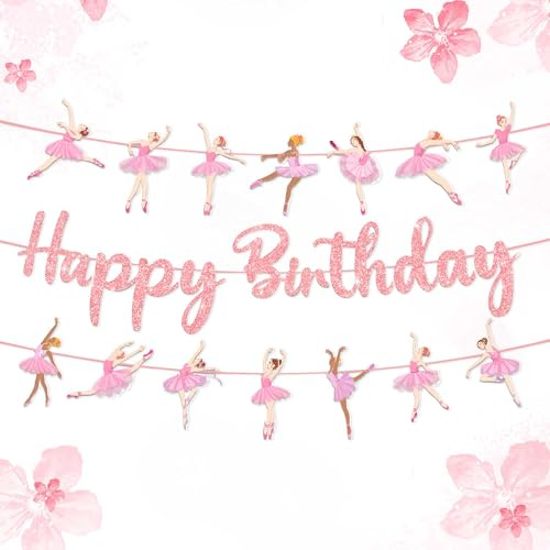 Pink Ballerina Birthday Banners Ballet Girls Birthday Decorations Ballet Garland for Girls Tutu Dance Party Supplies