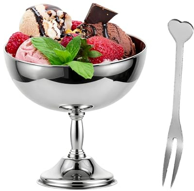 Glasskopp i rostfritt stål, retrofotad efterrättsskål för salladspudding och, små serveringsrätter för fest bröllop och kök (9 cm)
