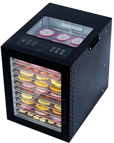 Déshydrateur alimentaire en acier inoxydable 10/12/16 plateaux avec fenêtre de visualisation, double ventilateur 800 W, minuterie 0,5-24 h et contrôle tactile 30-90 ℃, pour fruits, légumes 10th floor