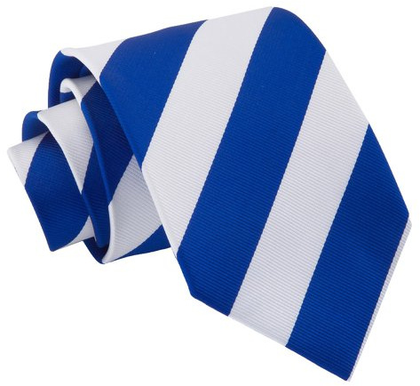 DQT Mens Striped Classic Tie - 9cm Width Necktie - Wedding, Business & Formal - Royal Blue and White