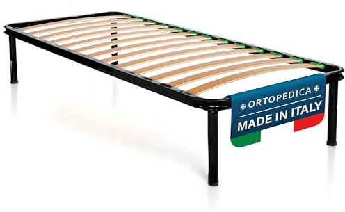 DOLCI SOGNI Rete Letto Singolo 80x190 cm, Letto Ferro Battuto con Rete a Doghe, Altezza 35 cm, Rete Ortopedica e 4 Piedi Letto Smontabili Fissaggio a Doppio Bullone, 100% Made in Italy
