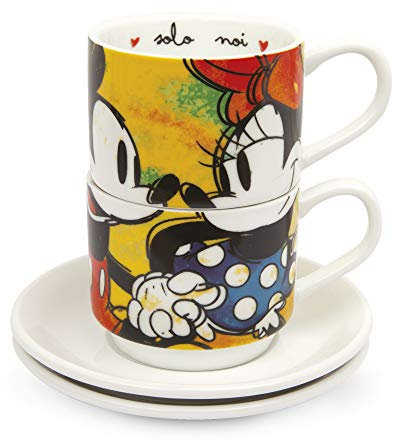Egan Set 2 Tazze caffè Collezione Disney Mickey Mouse Love. Oggetto Realizzato in Porcellana di Colore Verde e Multicolore. Dimensione: h 5,5 cm. La referenza è PWM02I/V