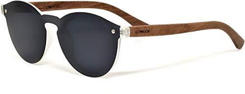 GOWOOD Holz Runde Sonnenbrille für Herren und Damen mit spezieller einteiliger schwarz polarisierter Linse