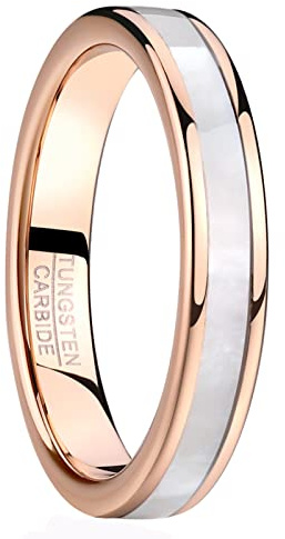 Vakki Mother of Pearl Shell Wedding Band for Women 4mm Rose Gold-Plated Tungsten Carbide Ring Size 5