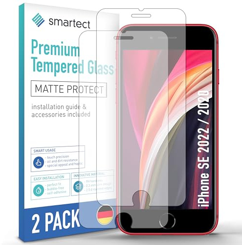 smartect Schutzglas 2 Stück Matt für iPhone SE 2022/2020 | HD Panzerfolie Anti-Kratzer, Displayschutz entspiegelt, 9H Härte, Stoßfest, Blasenfrei