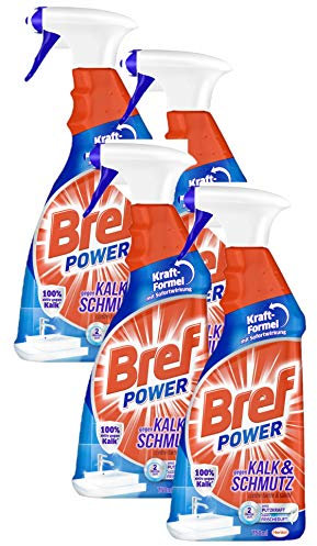 Bref Power gegen Kalk und Schmutz, Kalkreiniger, (4er Pack 4 x 750 ml), Sprühflasche, für hygienische Sauberkeit