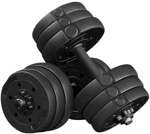 Yaheetech 2x10kg Adjustable Dumbbells Set Dumbbell Hand Weight for Men and Women Home Gym Fitness Lifting Training Free Weights