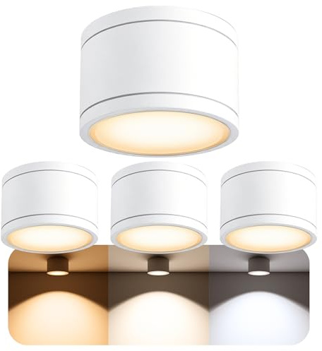 SSC-LUXon 4 Stück CELI-WX Aufbauspots flach IP44 für Außen & Bad mit GX53 LED wechselbar 3W warmweiß - Aufbaustrahler weiß 230V