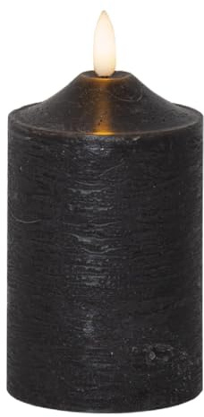 Star Trading LED Wachskerze Flamme flackernd Schwarz - Flammenlose Kerze mit Timer 6/18 h, Warmweiss, Stumpenkerze ca. 15 x 7,5 cm, Dekokerze Advent
