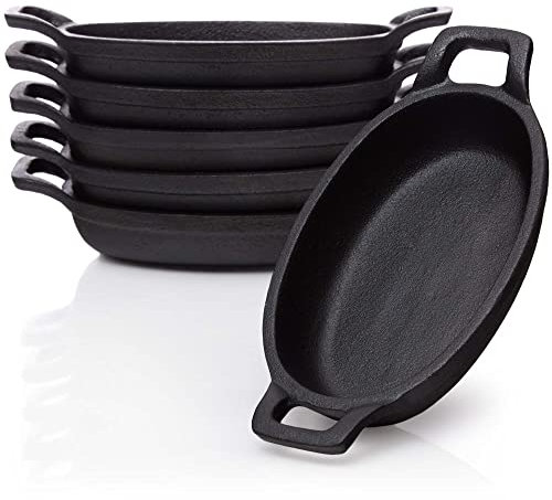BBQ-Nerd Servierpfännchen aus Gusseisen im 6er Set - Grillpfännchen - oval 20x9,5 cm - zum Braten Überbacken Grillen Anrichten Servieren - Gusspfännchen für einzelne Portionen