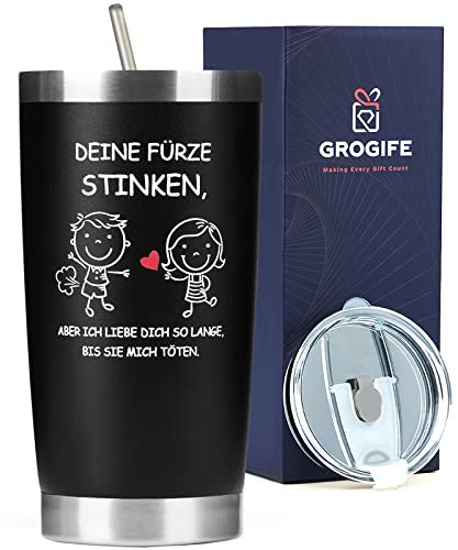 Grogife Geschenke Weihnachten für Ihn, Valentinstag Lustige Geschenk für Männer, Valentines, Jahrestag, Hochzeitsgeschenke für Partner, Lieblingsmensch, Ehemann, Him, Kaffeebecher to go Becher 600ml
