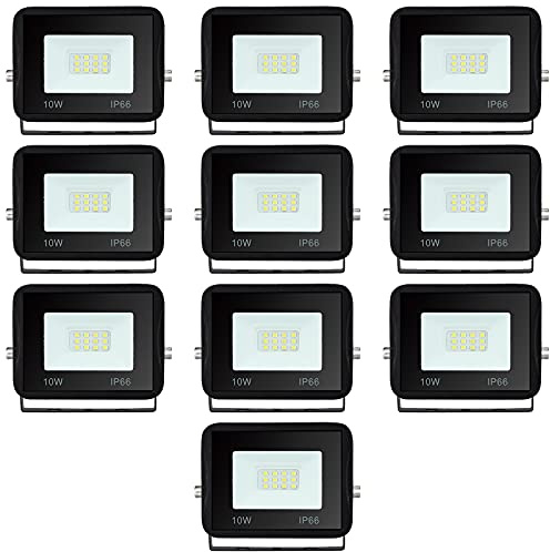 Yakimz 10W x10er LED Strahler Außen, 900LM Superhell Alu LED Wandbeleuchtung Fluter Abstrahlwinkel 120°, IP66 Wasserdicht LED Wandleuchte, 3000K Warmweiß Scheinwerfer für Terrasse Sportplatz
