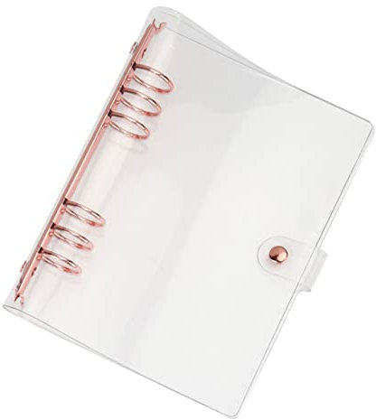 NUOBESTY A5 Loseblatt Notizbuchhülle Transparent PVC 6 Ringe Roségold Schutzhülle für Notizbuch und Handbuch Wiederverwendbar Einband mit Druckknopf Notizblock Abdeckung für Büro und Schule