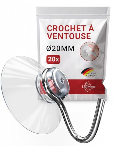 LouMaxx Saugnapf Haken transparent Ø 20 mm, 20 Stück, Made in Germany | Saugnäpfe mit Haken zur Befestigung ohne Bohren