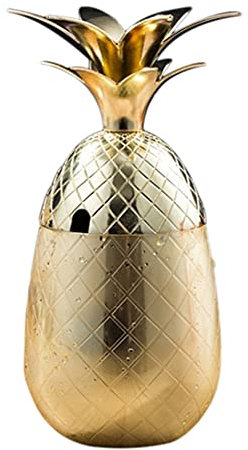 COERSD Verre À Cocktail Ananas en Acier Inoxydable, Petit Seau À Glace avec Couvercle pour Table De Jardin, Bar À La Maison, Fête, Tasse À Vin, Bière, 550 ML-Gold