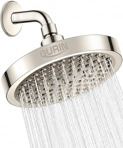 GURIN Shower Head - Luxury Brushed Nickel Finish - Rain Showerhead 6 Inch