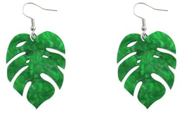 Green Palm Leaf Dangle Earrings for Women Girls Lightweight Resin Tropical Green Plant Charms Drop Fish Hook Stud Earring Fashion Cute Festival Ornament Jewelry Unique Gifts Nature Lover (Short)