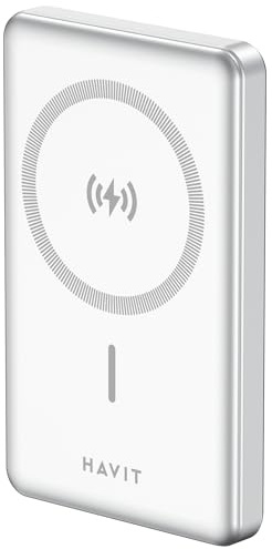HAVIT Magsafe Batterie externe magnétique à charge rapide – 10 000 mAh 15 W – Chargeur de batterie portable compatible avec iPhone, chargeur de téléphone portable sans fil fin et portable avec aimant