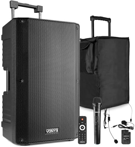 VONYX VSA700-BP Portable PA System with Wireless Microphone, Headset & Speaker Cover - 1000W Battery Powered Speaker for DJs, Karaoke & Events