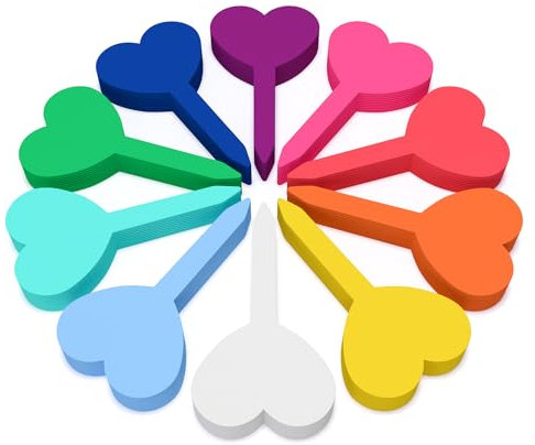 PAXLINSEN 100Stk Pflanzenschilder, Bunte Pflanzschilder für Kräuterschilder Pflanzenschilder Wetterfest, Herzförmige Pflanzenstecker zur Beschriftung für die Kennzeichnung des Keimlingswachstums