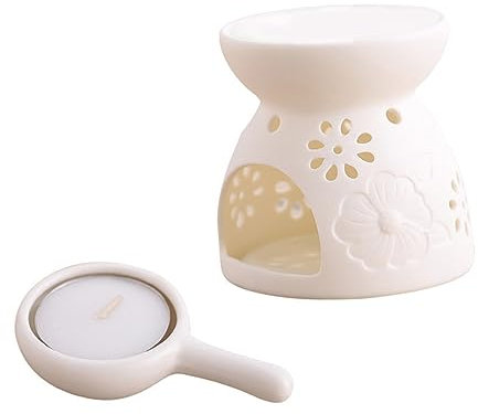 Cabilock Keramischer Aromabrenner Mit Kerzenhalter Weißes Duftlicht Für Aromatherapie Handgefertigtes Design Mit Blumenmuster Duftlampe Für Entspannung Und Wohlbefinden Farbe Zufällig