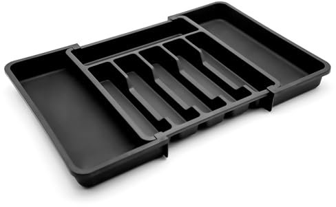 BigDean Jumbo Besteckeinsatz ausziehbar 57x38cm Schwarz ausziehbarer Besteckkasten für Schubladen verstellbarer Schubladen Organizer für einfache Aufbewahrung von Küchenutensilien geeignet